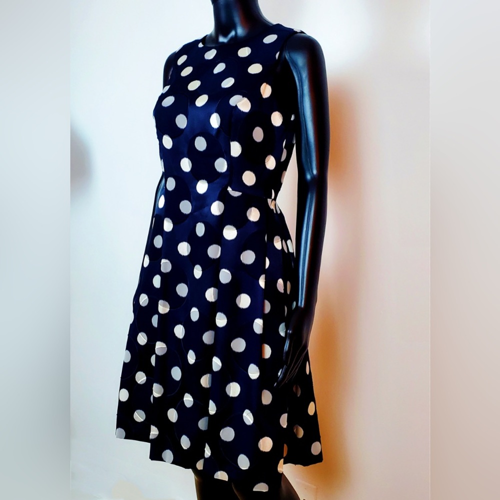Vince Camuto Navy Blue and White Polka Dot Sleeveless Dress US 2 New - Picture 2 of 12